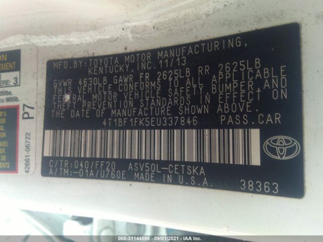 Photo 8 VIN: 4T1BF1FK5EU337846 - TOYOTA CAMRY 