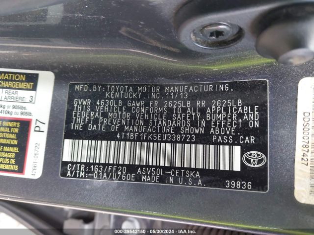 Photo 8 VIN: 4T1BF1FK5EU338723 - TOYOTA CAMRY 