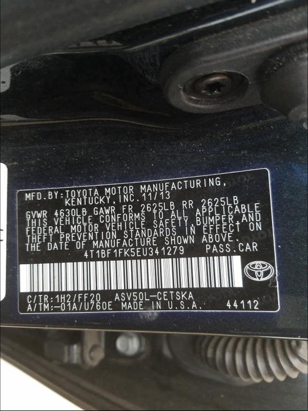 Photo 9 VIN: 4T1BF1FK5EU341279 - TOYOTA CAMRY L 