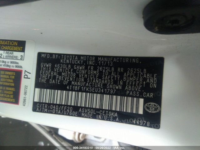 Photo 8 VIN: 4T1BF1FK5EU341797 - TOYOTA CAMRY 