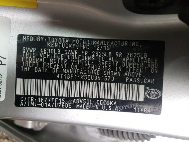 Photo 9 VIN: 4T1BF1FK5EU351679 - TOYOTA CAMRY L 