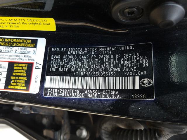 Photo 9 VIN: 4T1BF1FK5EU356459 - TOYOTA CAMRY L 