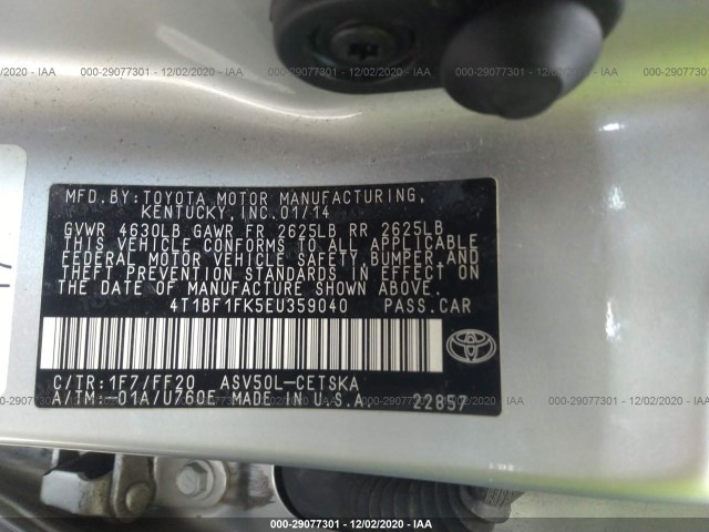 Photo 8 VIN: 4T1BF1FK5EU359040 - TOYOTA CAMRY 