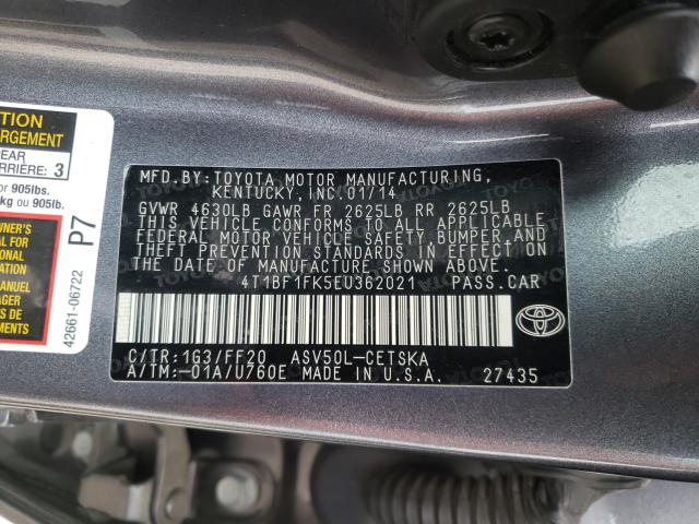 Photo 9 VIN: 4T1BF1FK5EU362021 - TOYOTA CAMRY L 