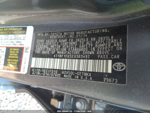 Photo 8 VIN: 4T1BF1FK5EU363492 - TOYOTA CAMRY 