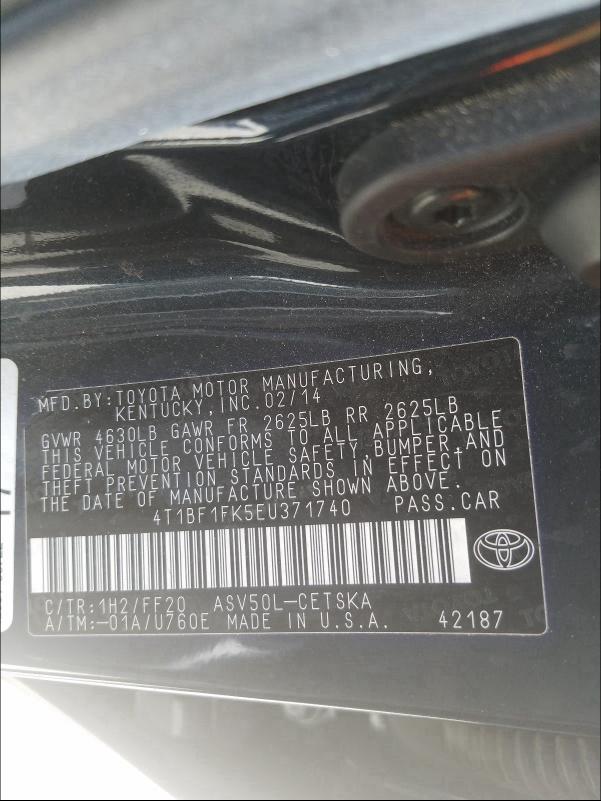 Photo 9 VIN: 4T1BF1FK5EU371740 - TOYOTA CAMRY L 