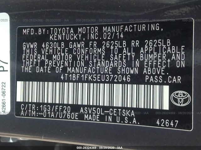 Photo 8 VIN: 4T1BF1FK5EU372046 - TOYOTA CAMRY 