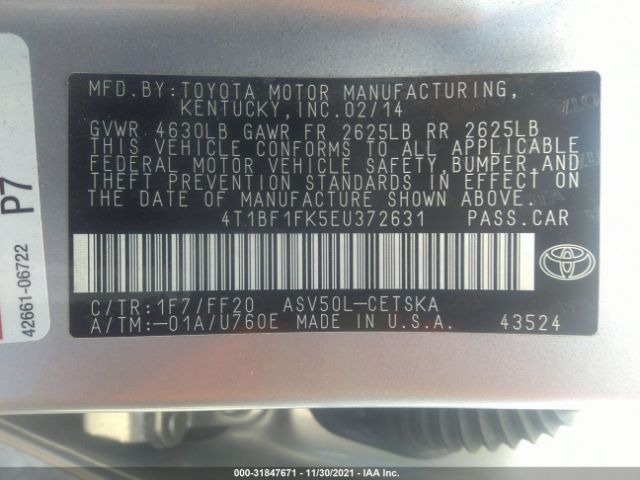 Photo 8 VIN: 4T1BF1FK5EU372631 - TOYOTA CAMRY 