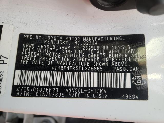 Photo 9 VIN: 4T1BF1FK5EU376565 - TOYOTA CAMRY L 