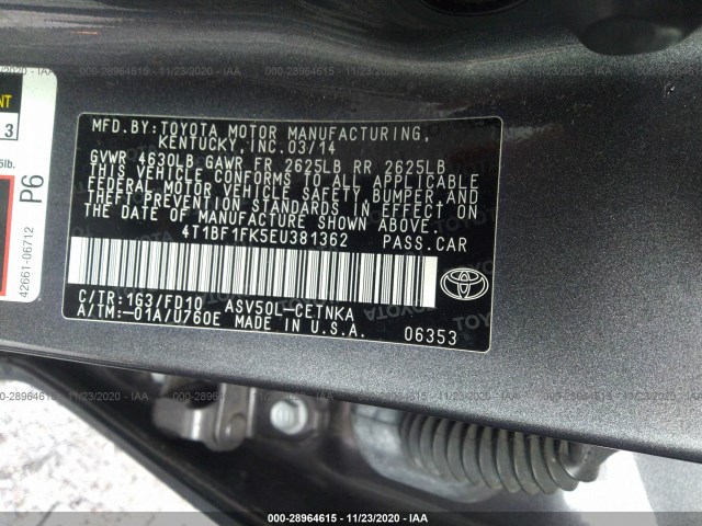 Photo 8 VIN: 4T1BF1FK5EU381362 - TOYOTA CAMRY 