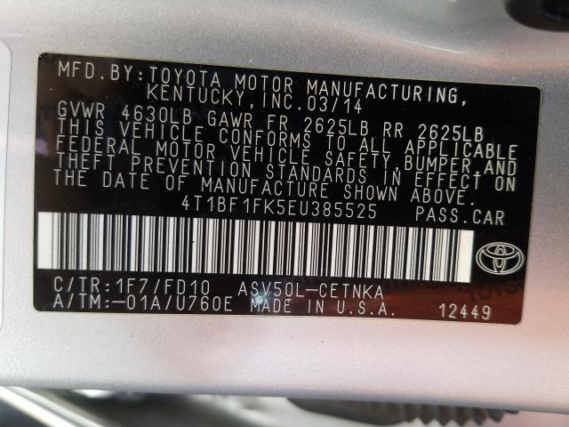 Photo 9 VIN: 4T1BF1FK5EU385525 - TOYOTA CAMRY L 