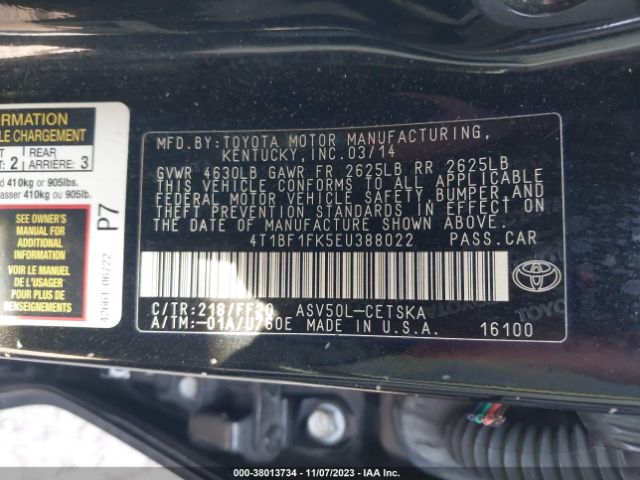 Photo 8 VIN: 4T1BF1FK5EU388022 - TOYOTA CAMRY 