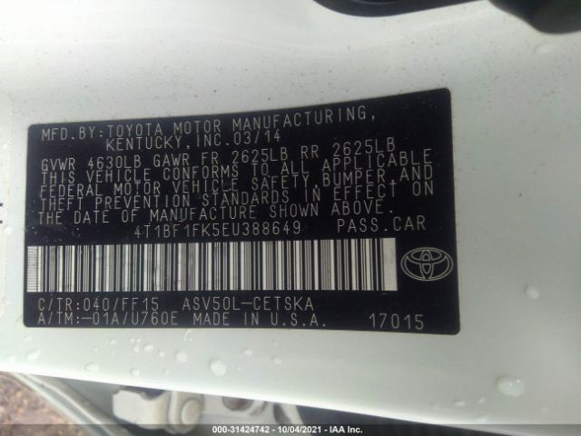 Photo 8 VIN: 4T1BF1FK5EU388649 - TOYOTA CAMRY 