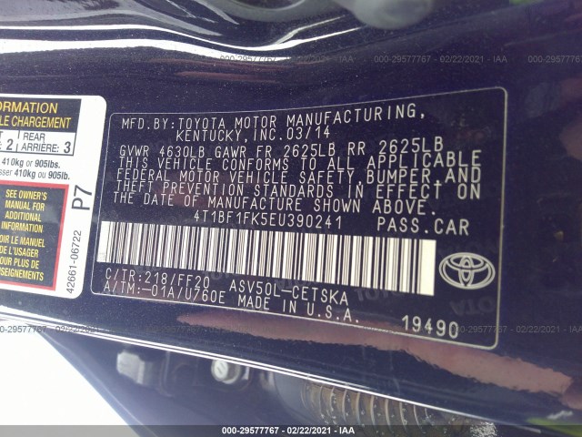 Photo 8 VIN: 4T1BF1FK5EU390241 - TOYOTA CAMRY 