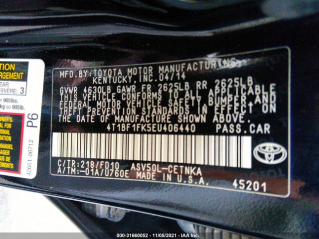 Photo 8 VIN: 4T1BF1FK5EU406440 - TOYOTA CAMRY 