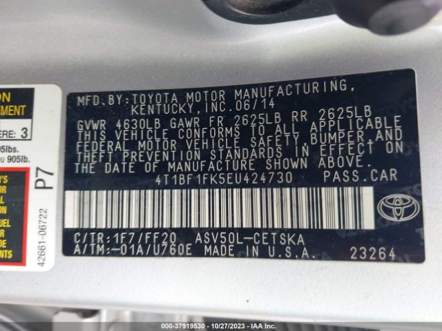 Photo 8 VIN: 4T1BF1FK5EU424730 - TOYOTA CAMRY 