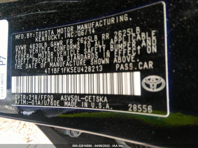 Photo 8 VIN: 4T1BF1FK5EU428213 - TOYOTA CAMRY 