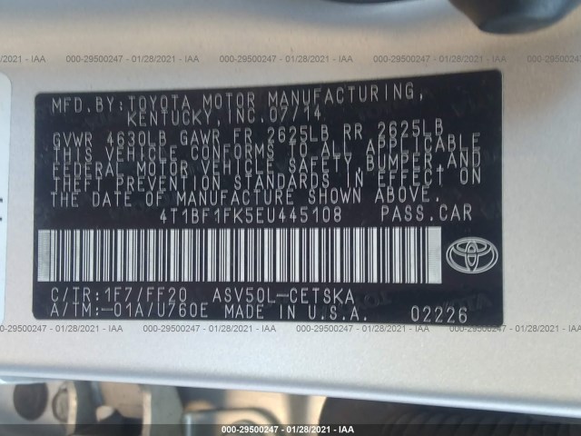 Photo 8 VIN: 4T1BF1FK5EU445108 - TOYOTA CAMRY 