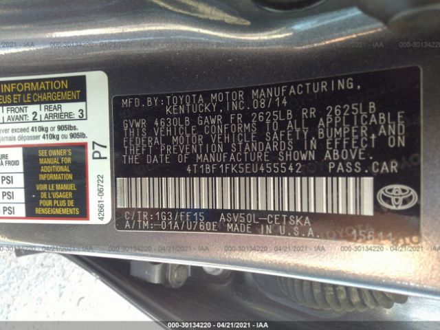 Photo 8 VIN: 4T1BF1FK5EU455542 - TOYOTA CAMRY 