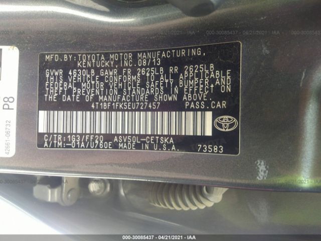 Photo 8 VIN: 4T1BF1FK5EU727457 - TOYOTA CAMRY 