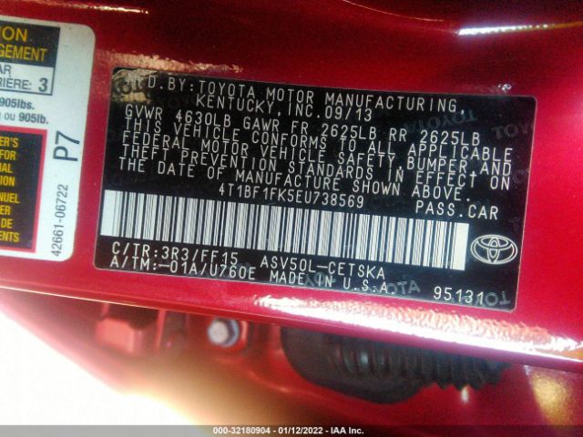 Photo 8 VIN: 4T1BF1FK5EU738569 - TOYOTA CAMRY 