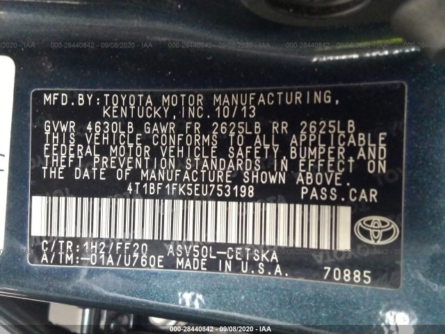 Photo 8 VIN: 4T1BF1FK5EU753198 - TOYOTA CAMRY 