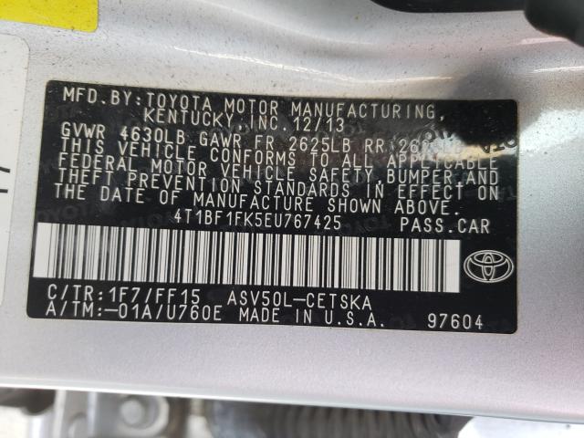 Photo 9 VIN: 4T1BF1FK5EU767425 - TOYOTA CAMRY L 