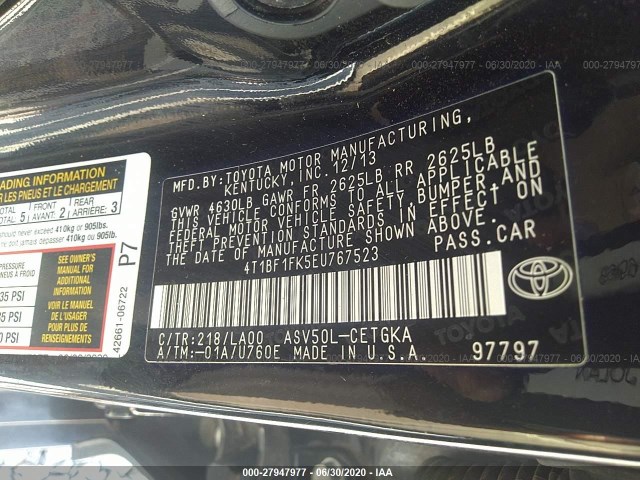 Photo 8 VIN: 4T1BF1FK5EU767523 - TOYOTA CAMRY 