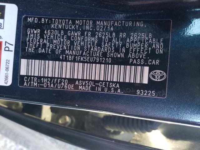 Photo 9 VIN: 4T1BF1FK5EU791210 - TOYOTA CAMRY L 