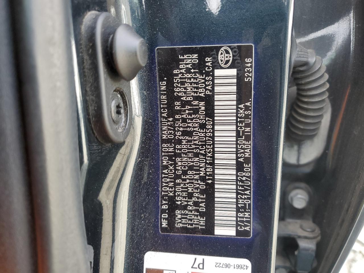 Photo 12 VIN: 4T1BF1FK5EU795807 - TOYOTA CAMRY 