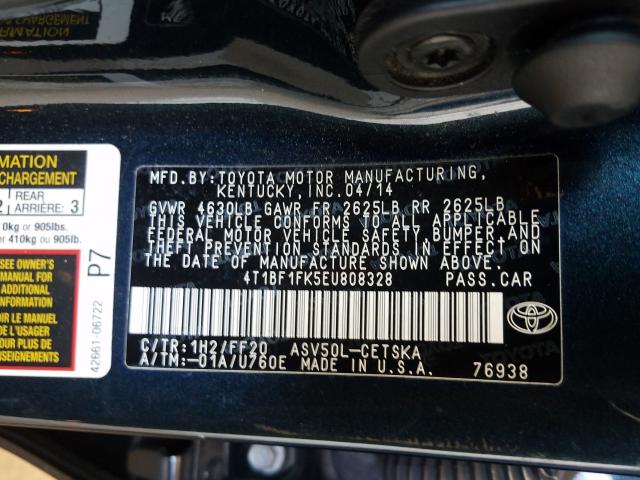 Photo 9 VIN: 4T1BF1FK5EU808328 - TOYOTA CAMRY L 