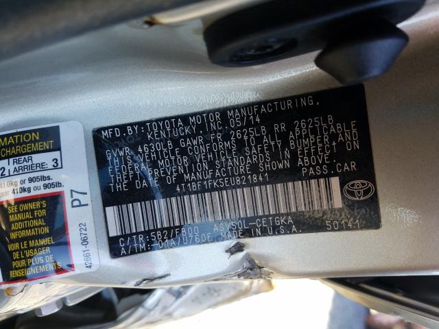 Photo 9 VIN: 4T1BF1FK5EU821841 - TOYOTA CAMRY L 