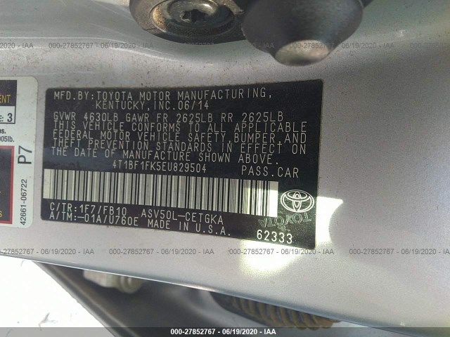 Photo 8 VIN: 4T1BF1FK5EU829504 - TOYOTA CAMRY 