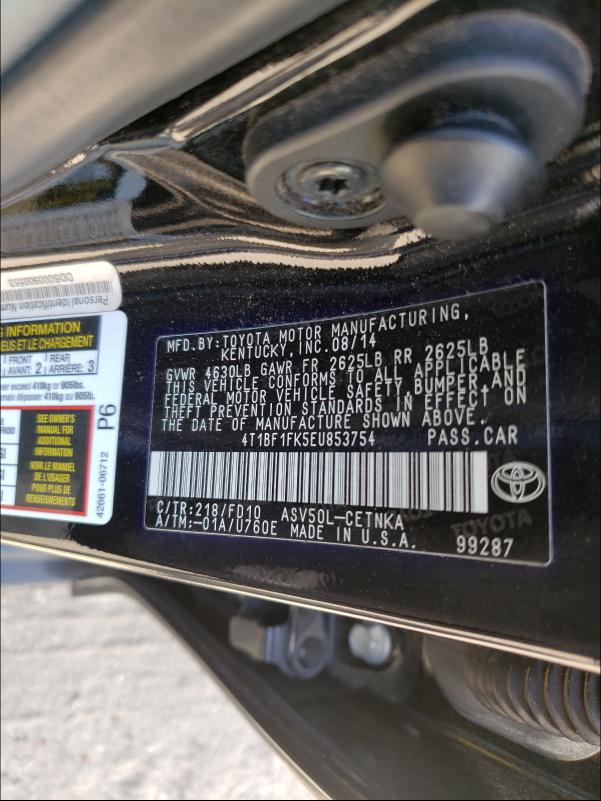 Photo 9 VIN: 4T1BF1FK5EU853754 - TOYOTA CAMRY L 