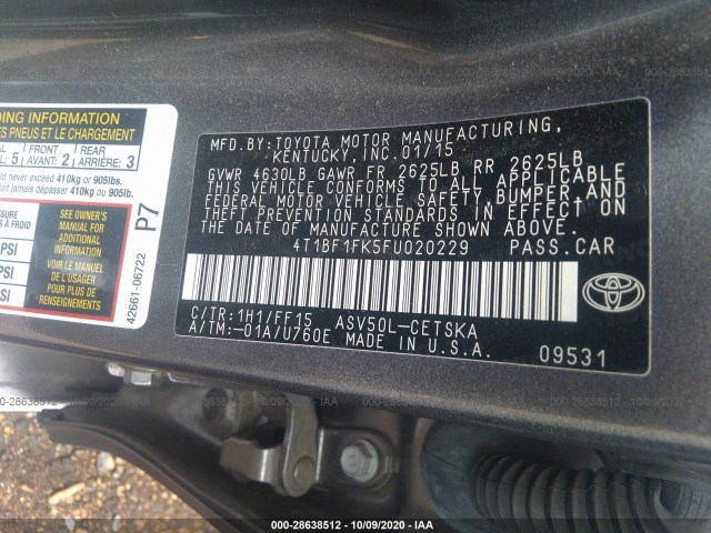 Photo 8 VIN: 4T1BF1FK5FU020229 - TOYOTA CAMRY 