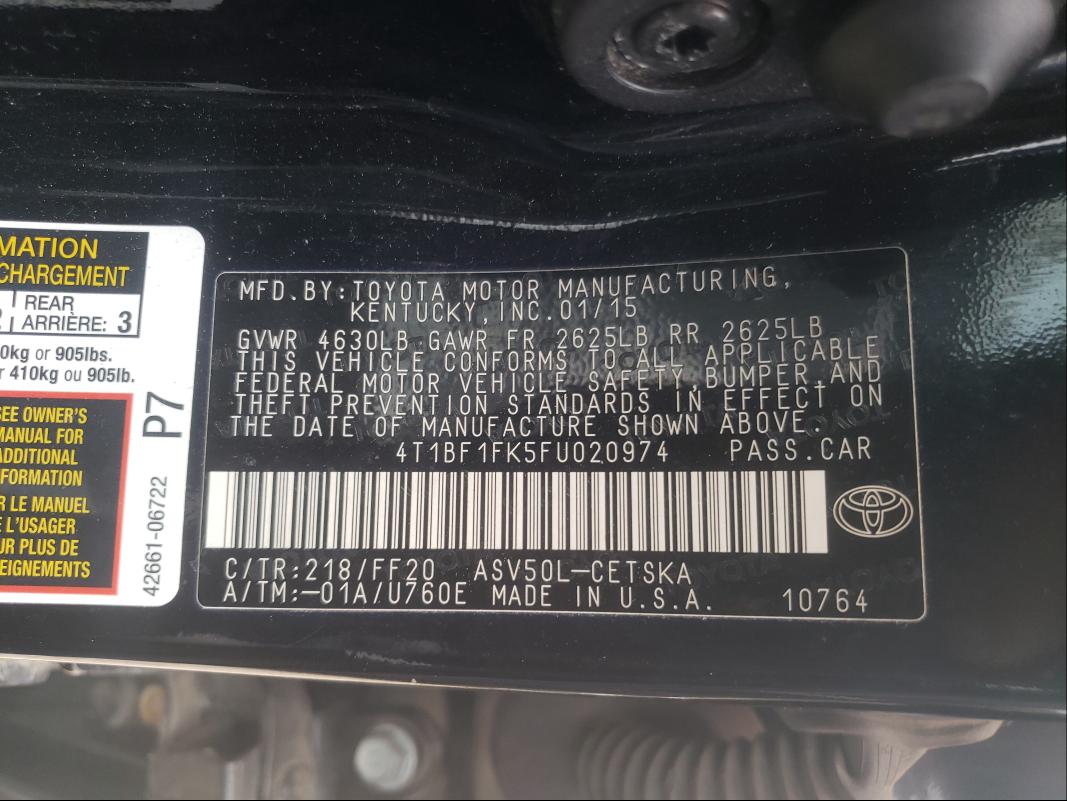 Photo 9 VIN: 4T1BF1FK5FU020974 - TOYOTA CAMRY LE 