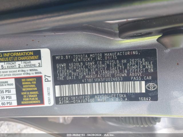 Photo 8 VIN: 4T1BF1FK5FU024653 - TOYOTA CAMRY 