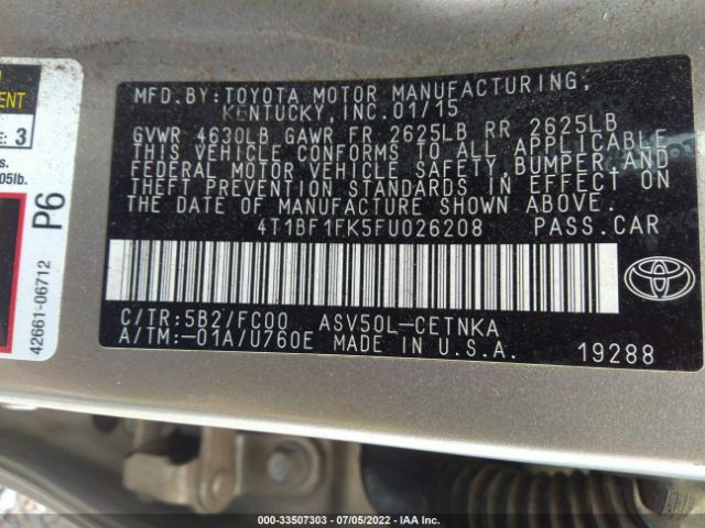 Photo 8 VIN: 4T1BF1FK5FU026208 - TOYOTA CAMRY 