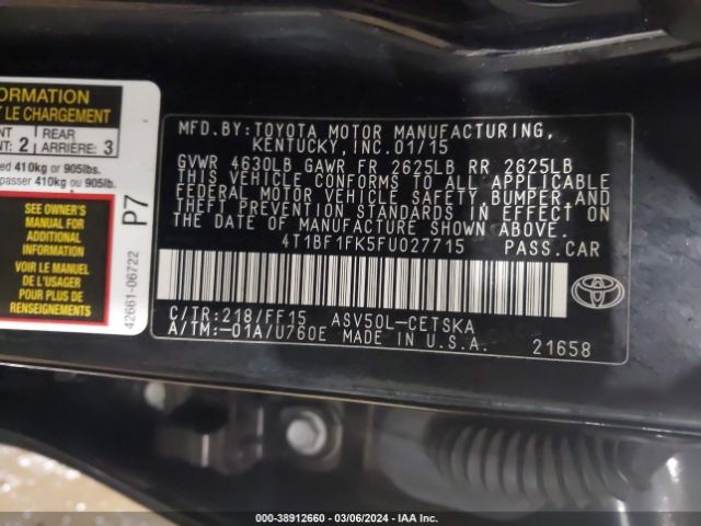 Photo 8 VIN: 4T1BF1FK5FU027715 - TOYOTA CAMRY 