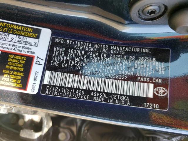 Photo 12 VIN: 4T1BF1FK5FU058222 - TOYOTA CAMRY LE 