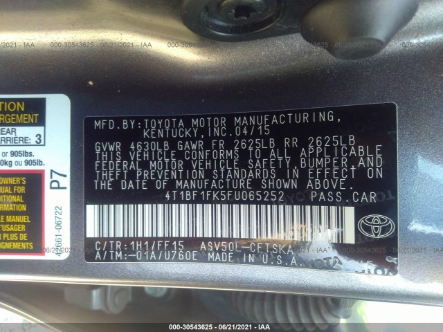 Photo 8 VIN: 4T1BF1FK5FU065252 - TOYOTA CAMRY 