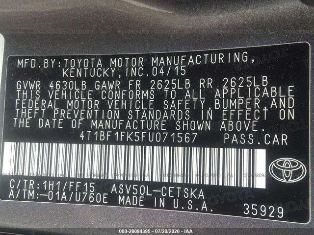 Photo 8 VIN: 4T1BF1FK5FU071567 - TOYOTA CAMRY 