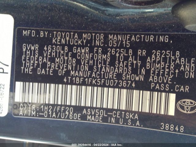 Photo 8 VIN: 4T1BF1FK5FU073674 - TOYOTA CAMRY 