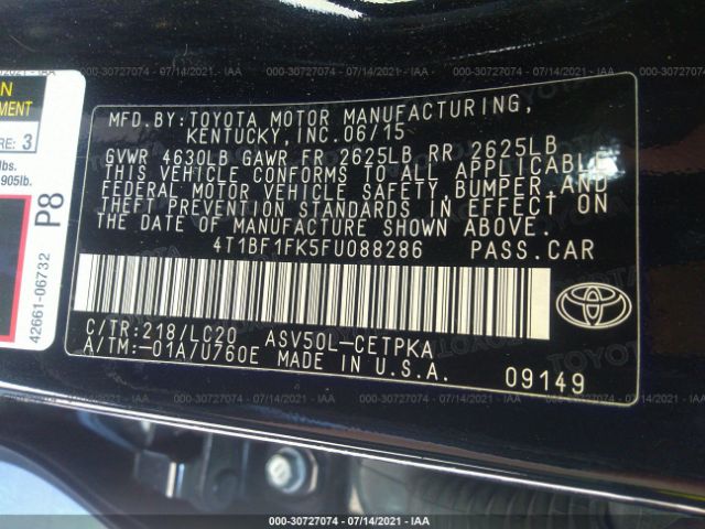 Photo 8 VIN: 4T1BF1FK5FU088286 - TOYOTA CAMRY 