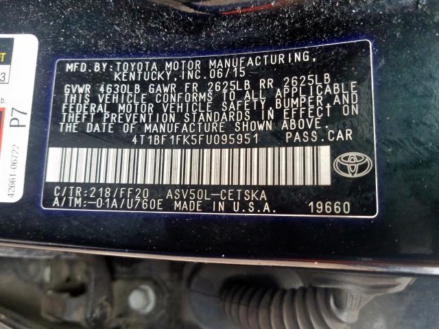 Photo 9 VIN: 4T1BF1FK5FU095951 - TOYOTA CAMRY LE 