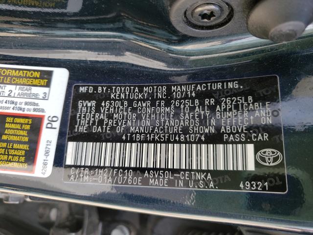 Photo 9 VIN: 4T1BF1FK5FU481074 - TOYOTA CAMRY LE 