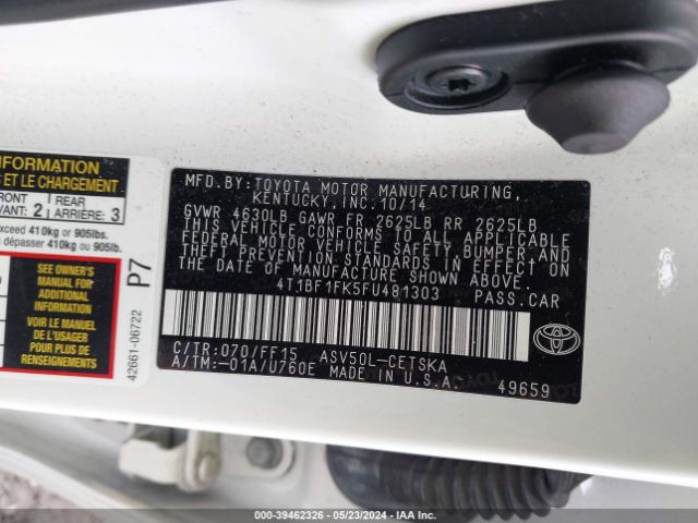 Photo 8 VIN: 4T1BF1FK5FU481303 - TOYOTA CAMRY 