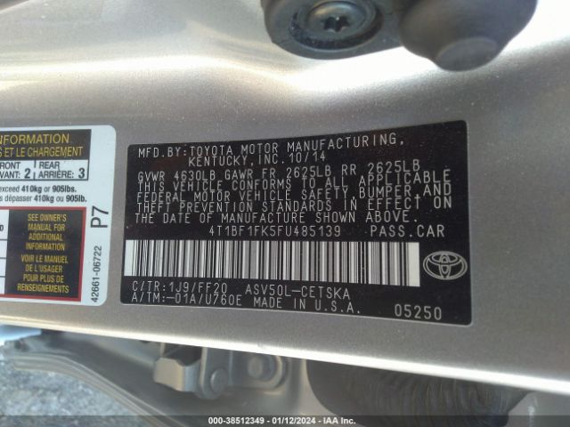 Photo 8 VIN: 4T1BF1FK5FU485139 - TOYOTA CAMRY 