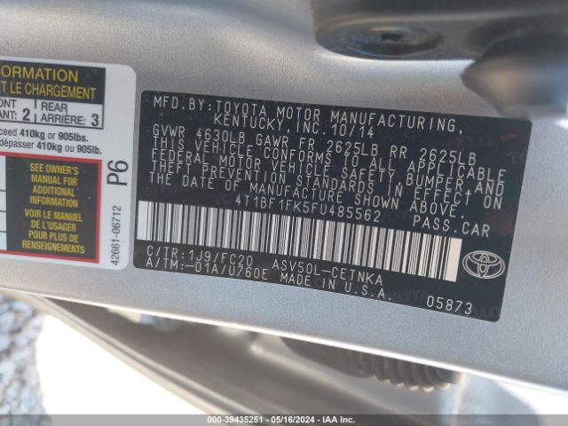 Photo 8 VIN: 4T1BF1FK5FU485562 - TOYOTA CAMRY 