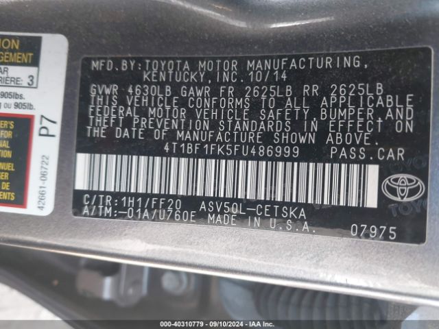 Photo 8 VIN: 4T1BF1FK5FU486999 - TOYOTA CAMRY LE 